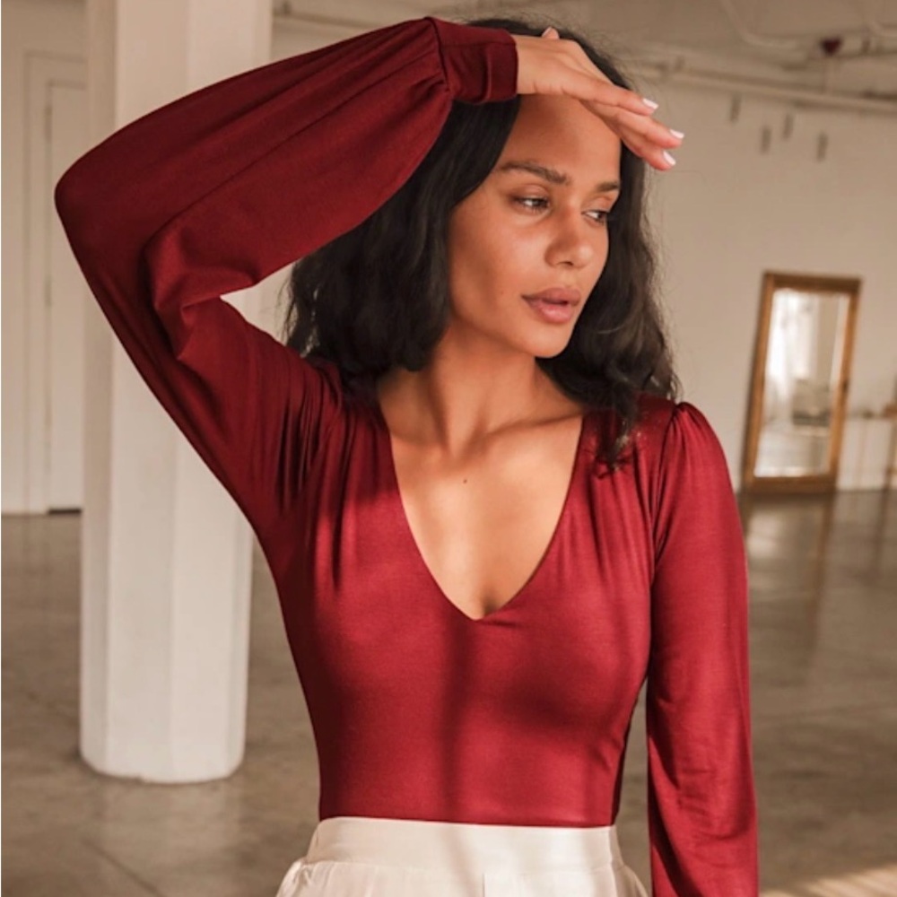 Lulu's Deep Red V-Neck Bodysuit
